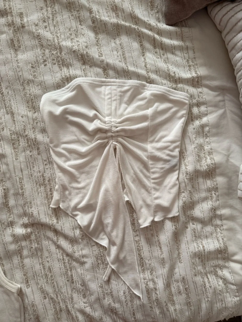Strapless White Ruched Tie-Front Top - Picture 3 of 3
